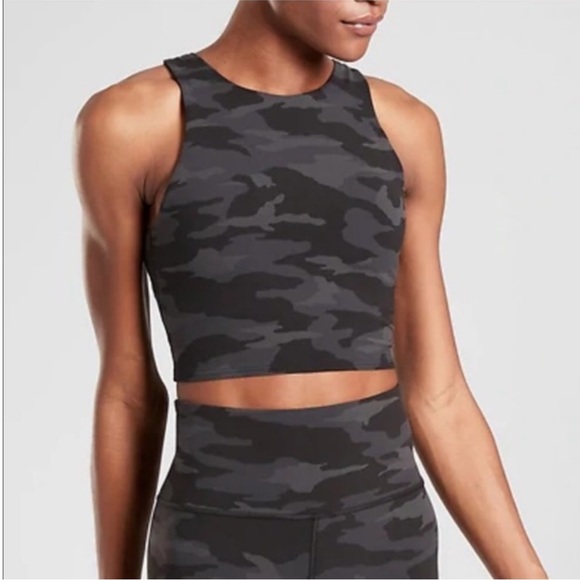Athleta Tops - Athleta Camo Conscious Crop Tank Racerback Size Medium Padded Black Longline